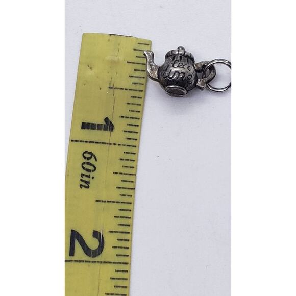 Vintage Teapot Charm Tea Time Pendant Silver Tone Flower Engraving Jewelry Craft - Picture 3 of 6
